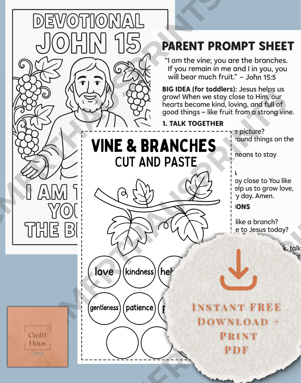 Free John 15 Devotional Printables for Toddlers – Coloring, Cut & Paste, and Parent&nbsp;Guide